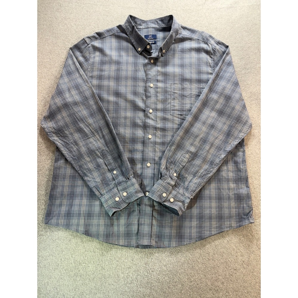 George Mens XL Classic Fit Blue Plaid Long Sleeve Button Down Shirt WM36197199